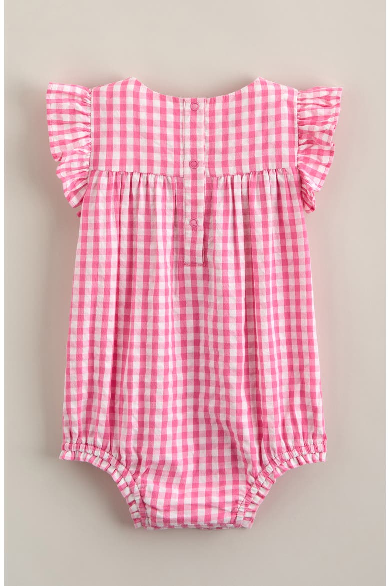 Flutter Sleeve Bubble Romper, Alternate, color, PINK SUNSET GINGHAM- LEMONS