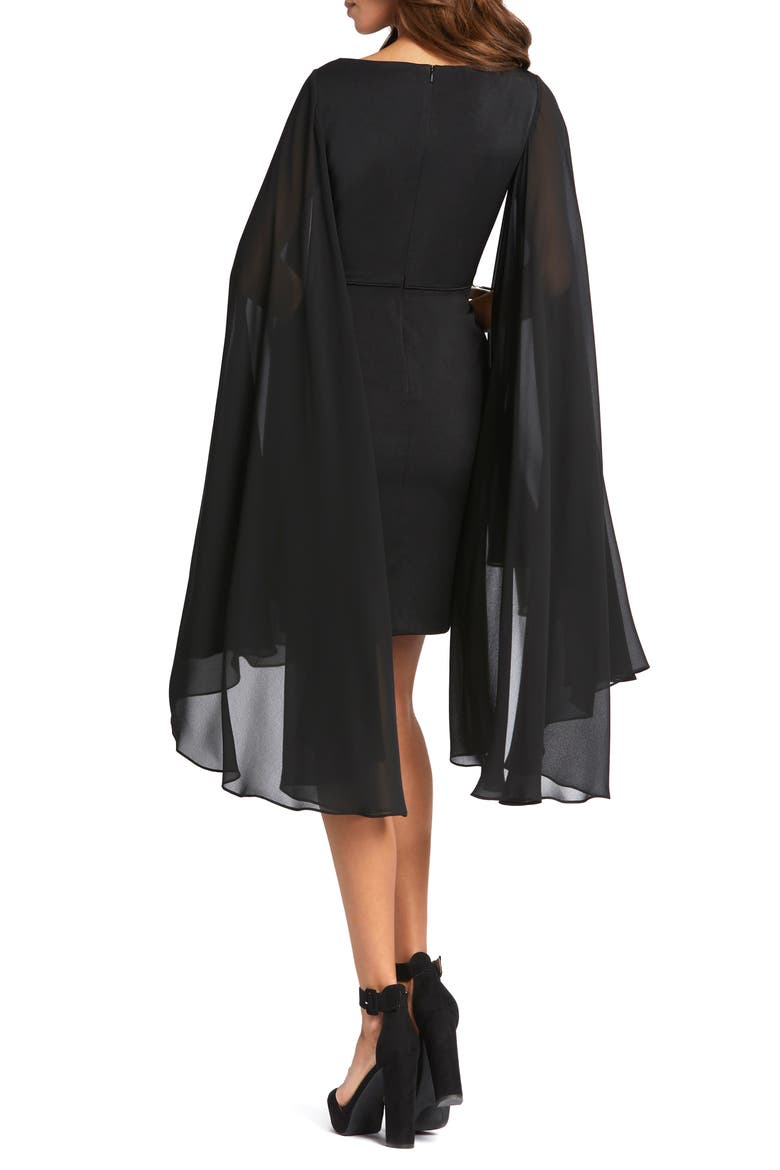 Cape Sheath Cocktail Dress, Alternate, color, BLACK