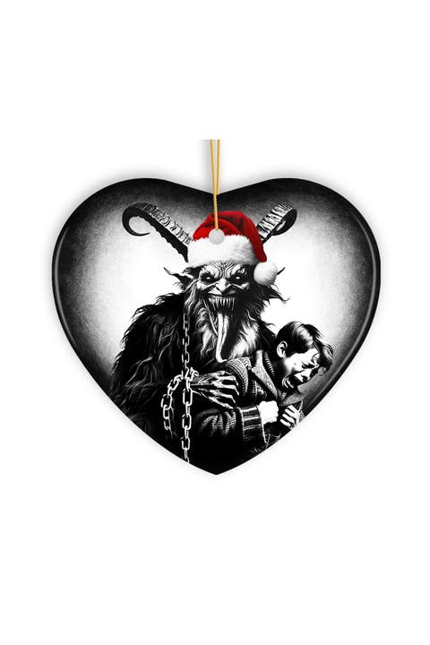 Krampus With Santa Hat Heart Ceramic Ornament