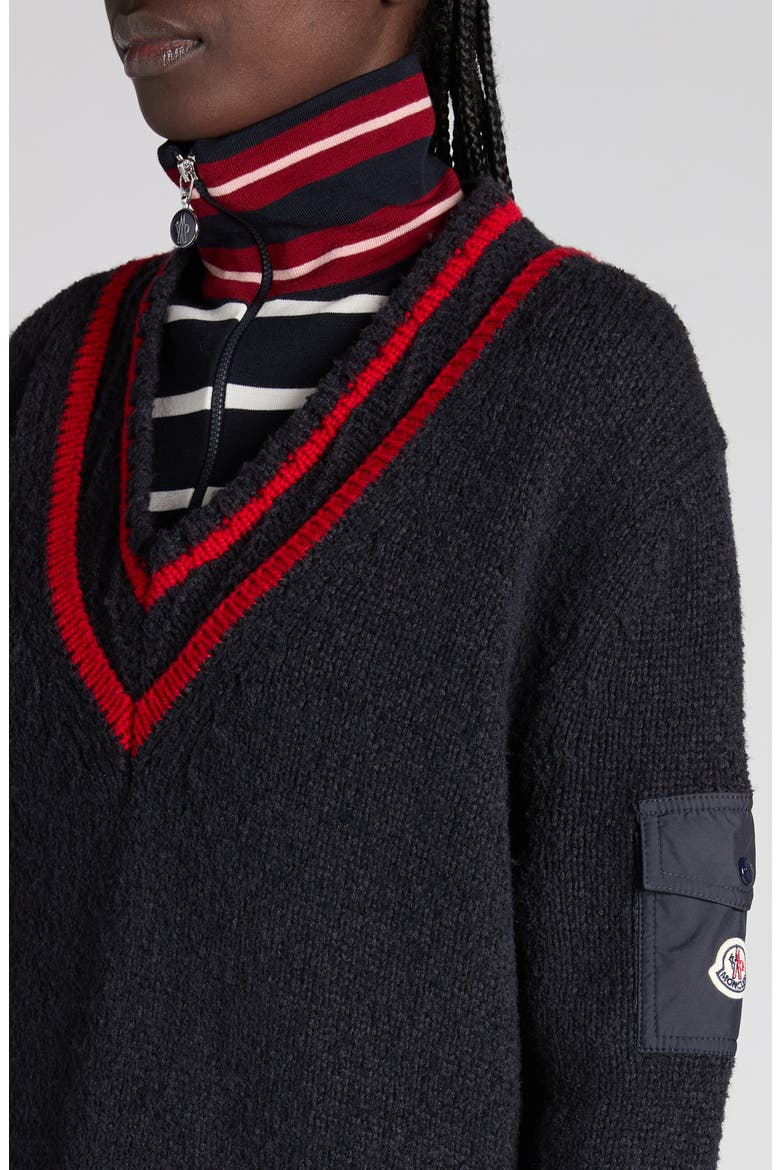 Padded V-Neck Sweater, Alternate, color, DARK NAVY BLUE