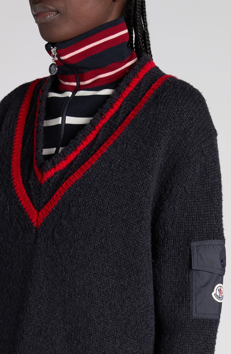 Moncler Padded V-Neck Sweater, Alternate, color, Dark Navy Blue