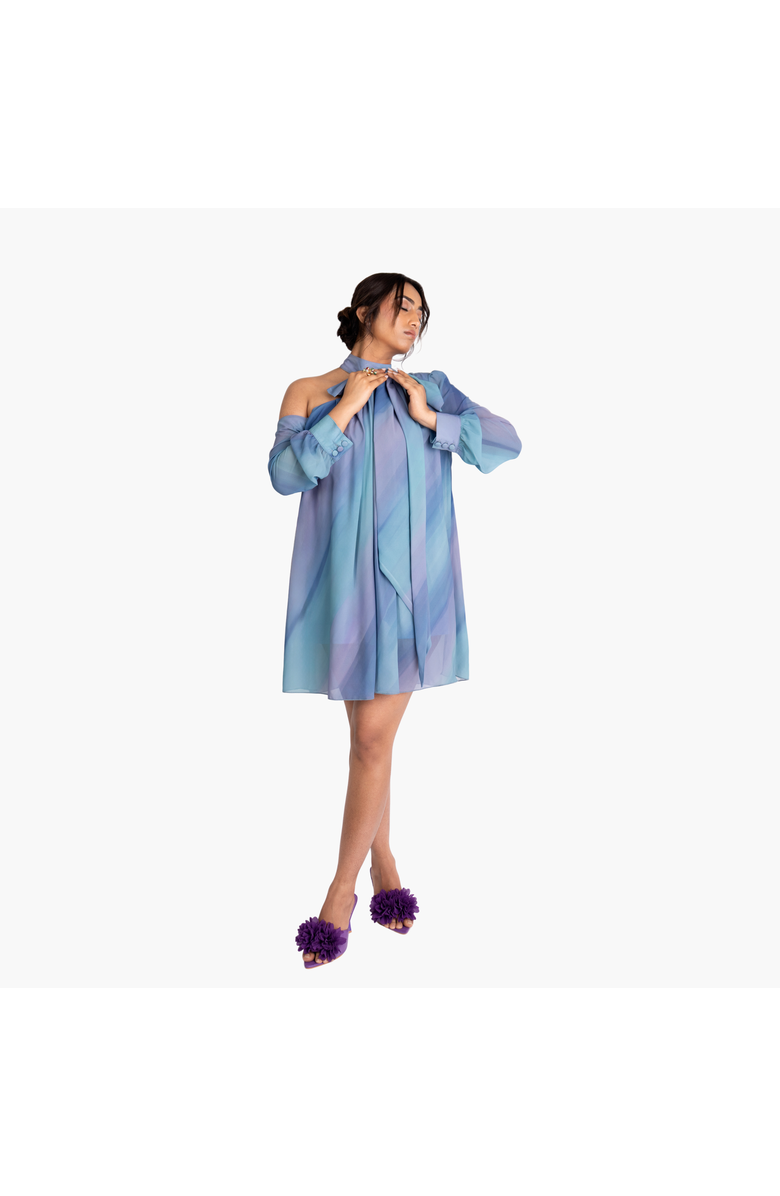 RICHANTEE Bow Tie Printed Mini Dress, Alternate, color, Azure