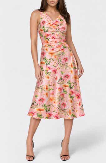 Floral Cowl Neck Sleeveless Satin Midi Dress