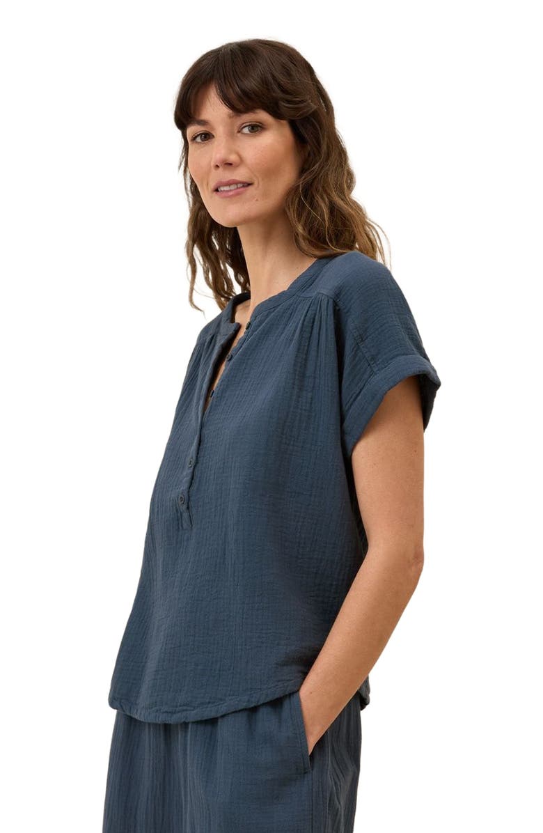 Pact Organic Cotton Coastal Double Gauze Short Sleeve Popover, Alternate, color, French Navy