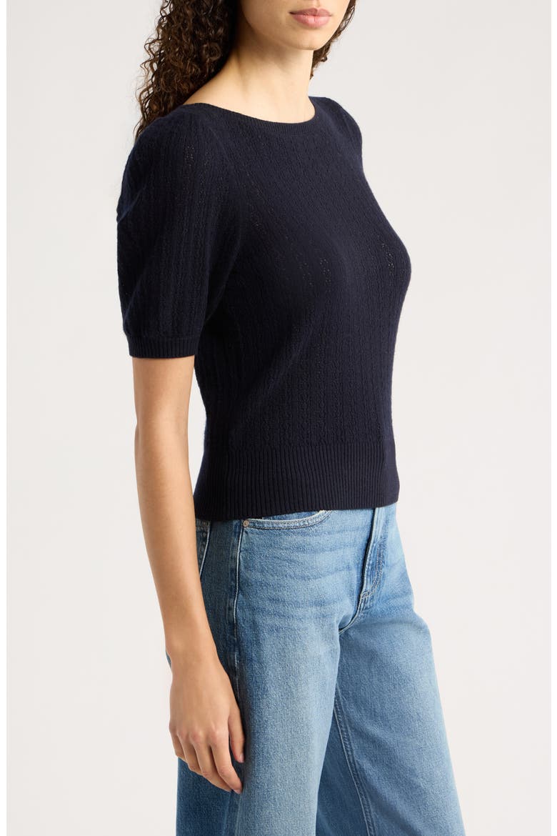 Jules Puff Sleeve Cashmere Sweater, Alternate, color, DEEP NAVY