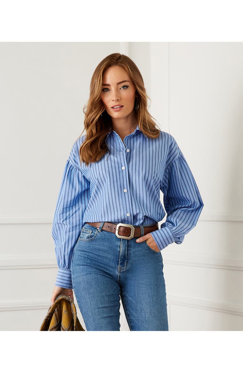 Karen Kane Yarn Dye Stripe Long Sleeve Button-Up Shirt, Alternate, color,