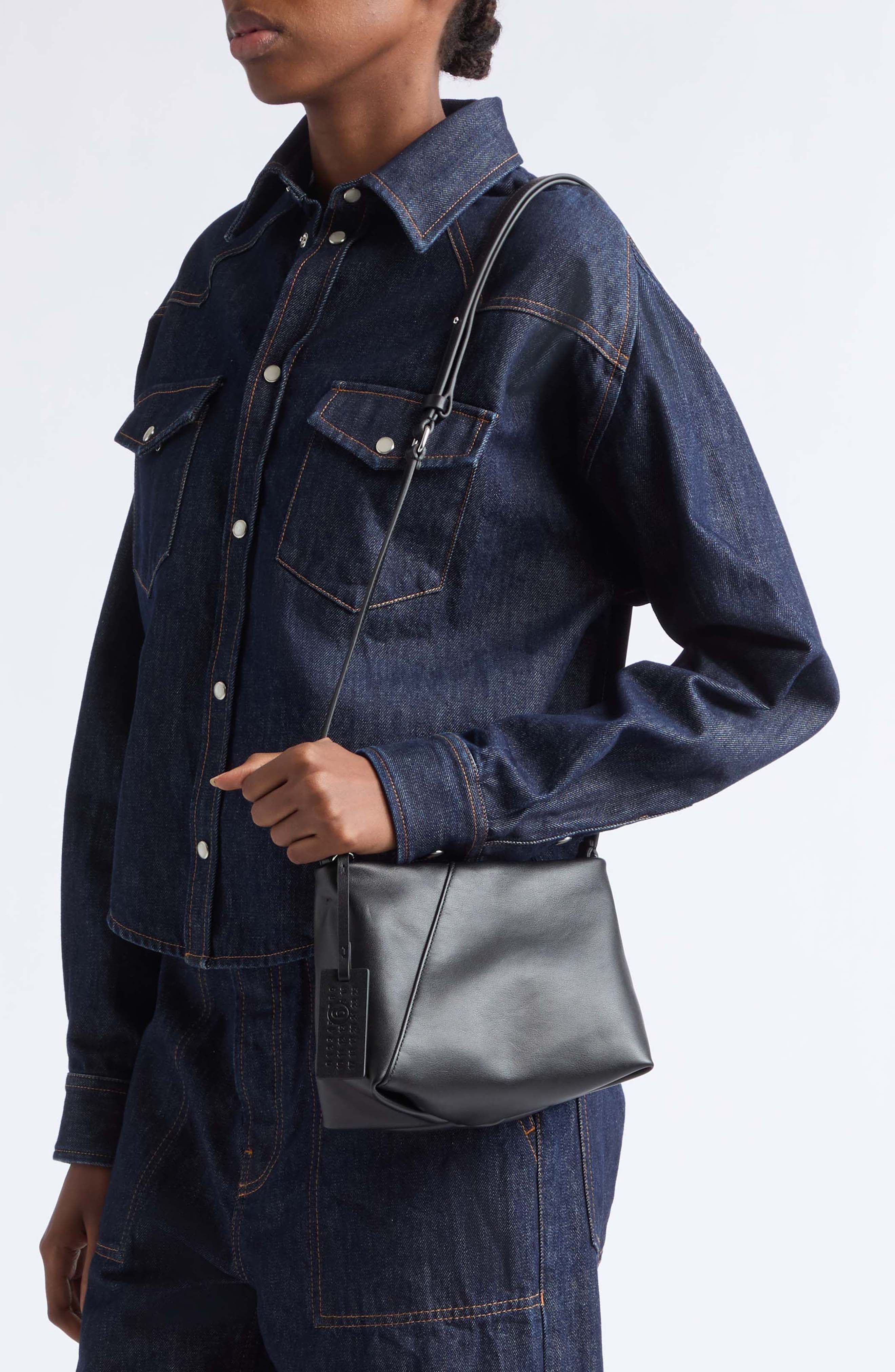 Folded J Leather Shoulder Bag, Alternate, color, T8013 BLACK