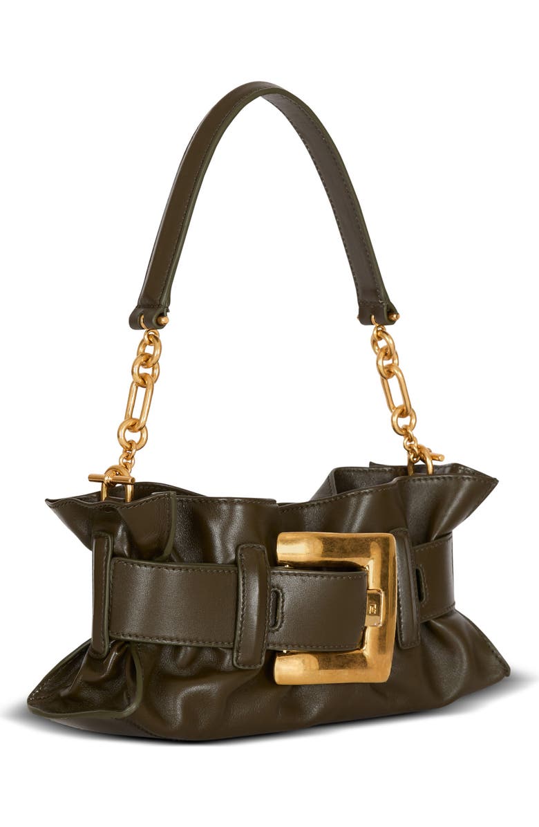 Balmain Mini Anthem Shoulder bag in calfskin leather, Alternate, color, Khaki