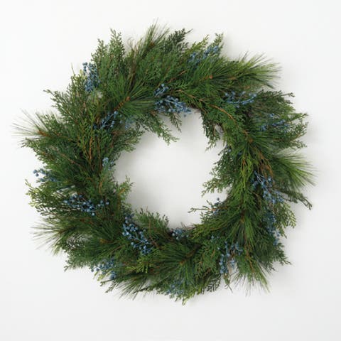 Sullivan's Christmas Juniper Wreath, Green and Blue Faux Floral Decor for Crafting, Weddings, Home and Holiday Decoration, 5 Inch
