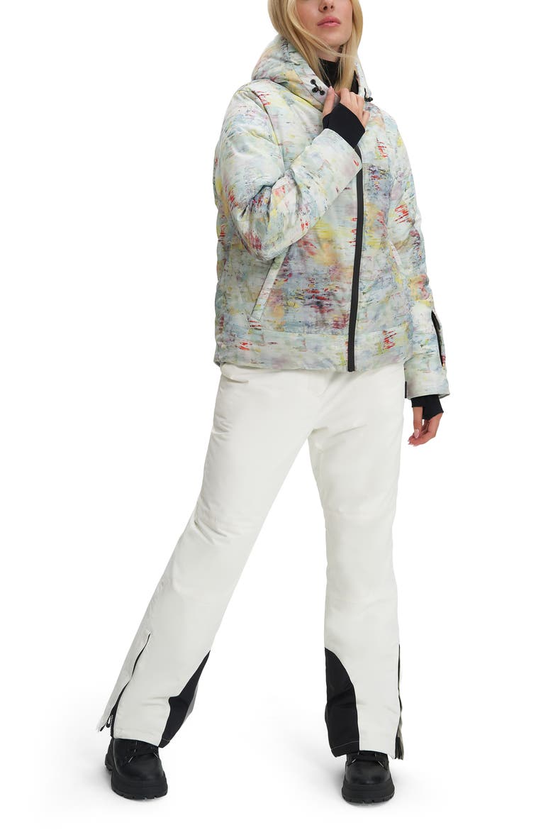Astrella Water Resistant Hooded Ski Puffer Jacket, Alternate, color, SEA SURF AOP