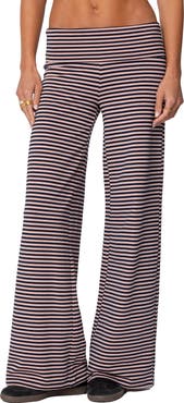 EDIKTED Lilah Stripe Foldover Wide Leg Pants