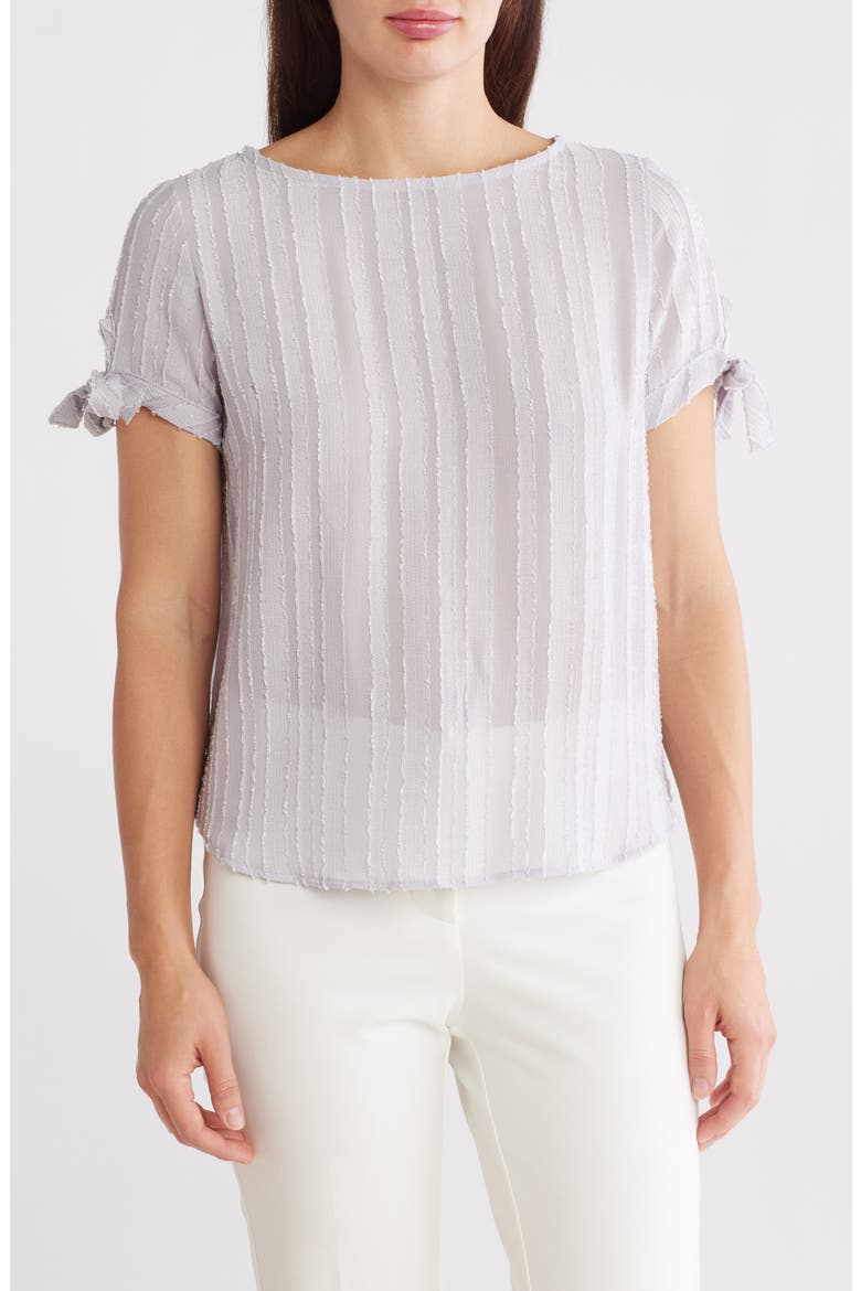 Semisheer Stripe Short Sleeve Top, Main, color, SILVER