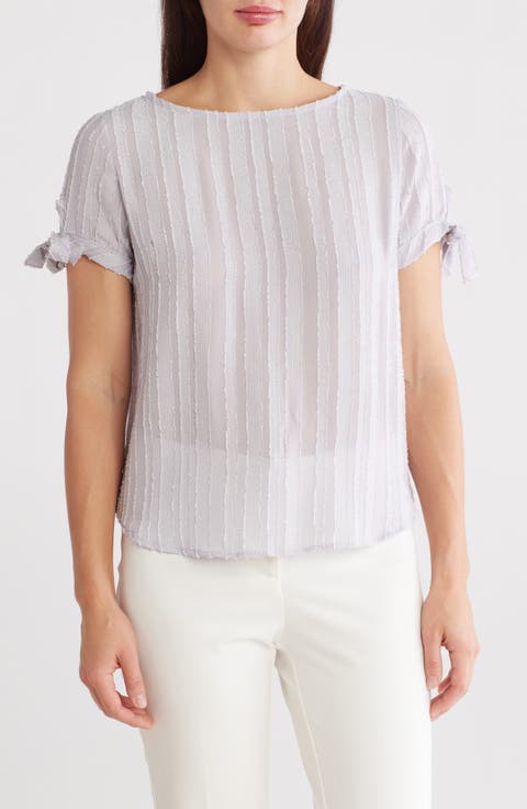 Semisheer Stripe Short Sleeve Top