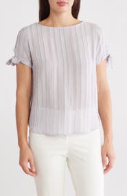 Renee C Semisheer Stripe Short Sleeve Top