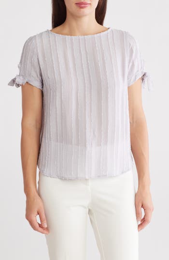 RENEE C RENEE C SEMISHEER STRIPE SHORT SLEEVE TOP 