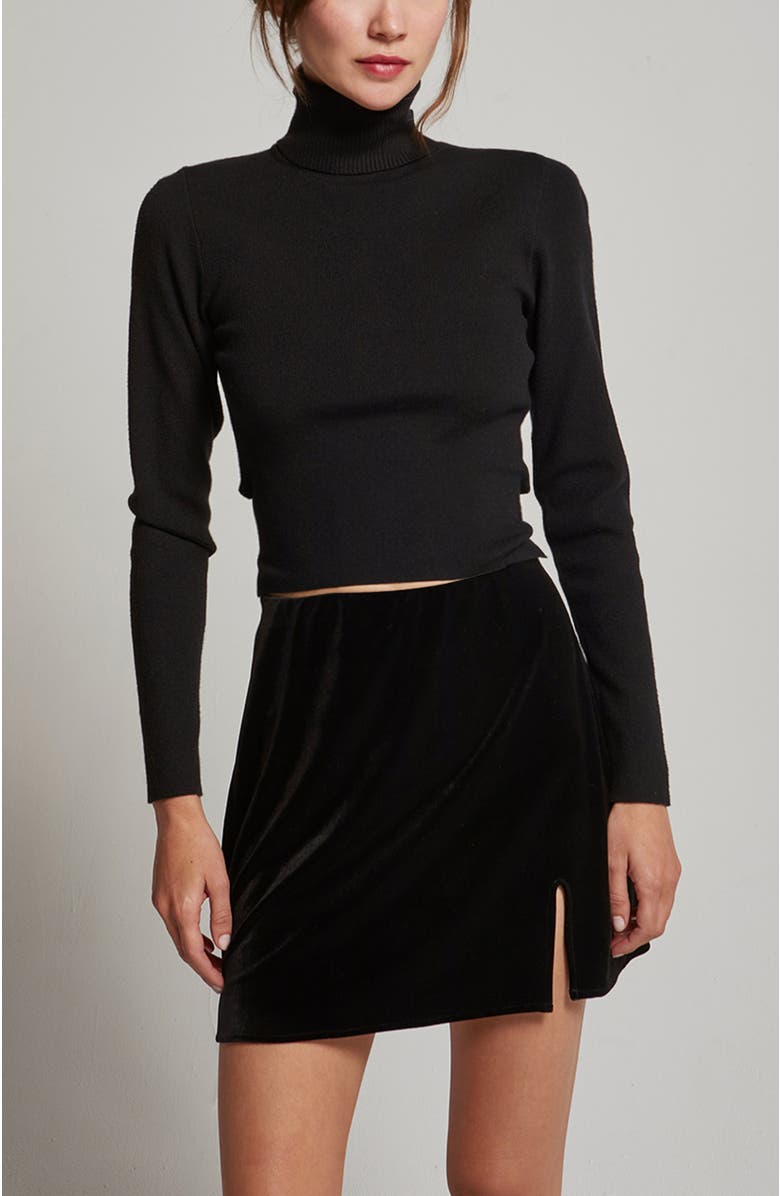 CRESCENT Turtleneck Tie Back Knit Top, Main, color, Black