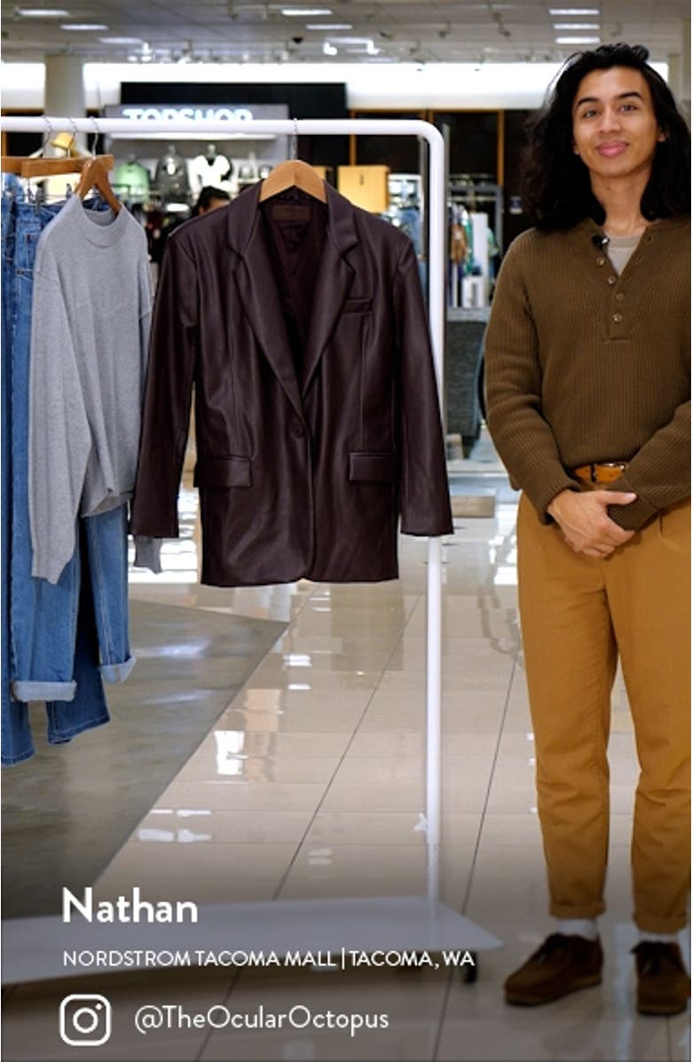 Oversize One-Button Faux Leather Blazer, sales video thumbnail