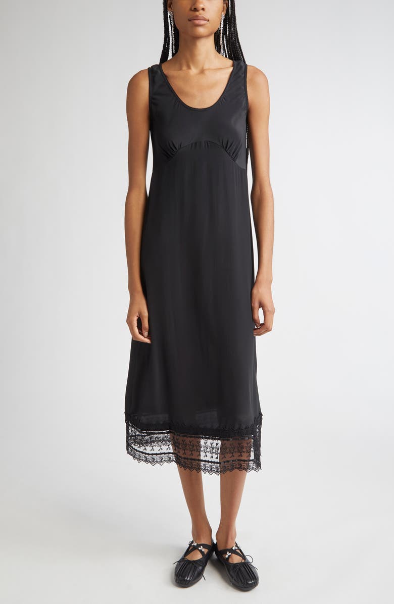 Simone Rocha Scoop Neck Lace Trim Midi Dress, Main, color, Black