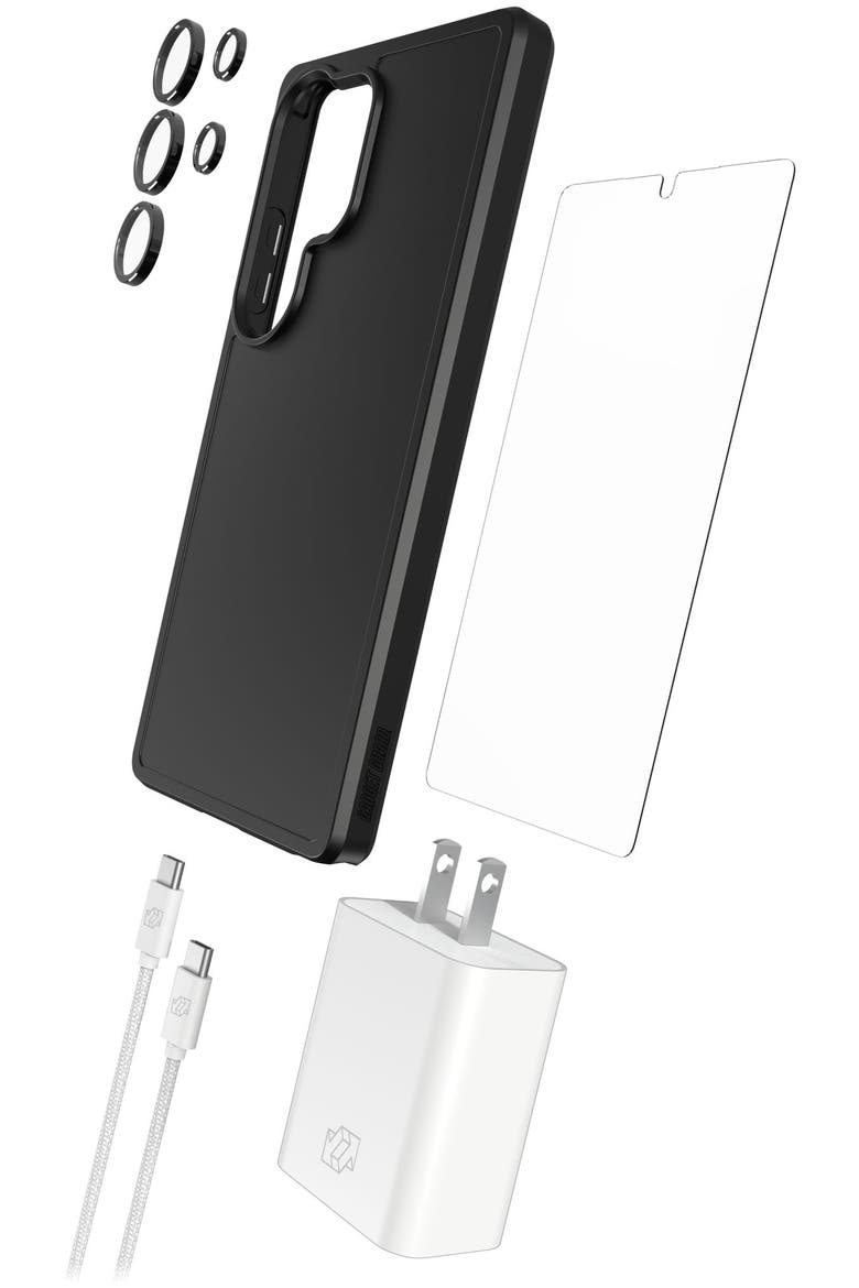 - 5 in 1 Essentials Bundle (includes Case/ Camera Lens Protector/ Glass Screen Protector/ 30W Charging Block/ 6ft Cable) for Samsung Galaxy S25 Ultra - Black, Main, color, Black