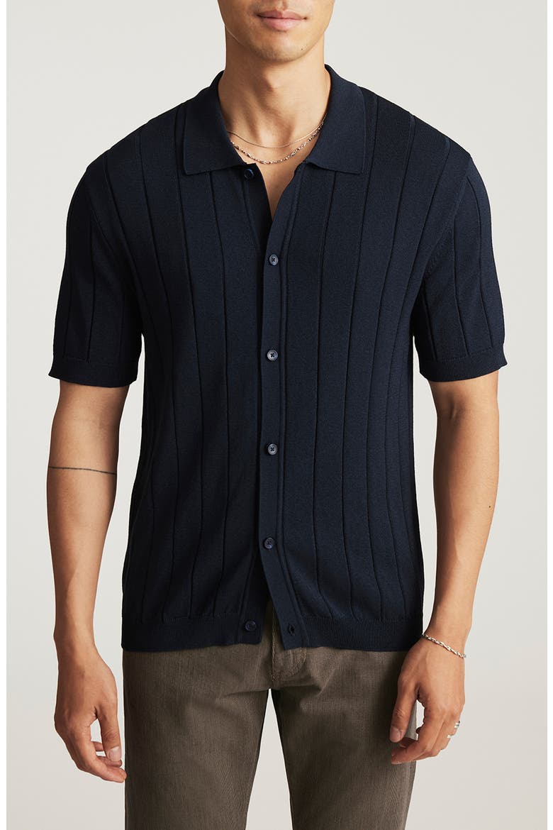 Edition Slim Fit Short Sleeve Knit Button-Up Shirt, Main, color, TOTAL ECLIPSE