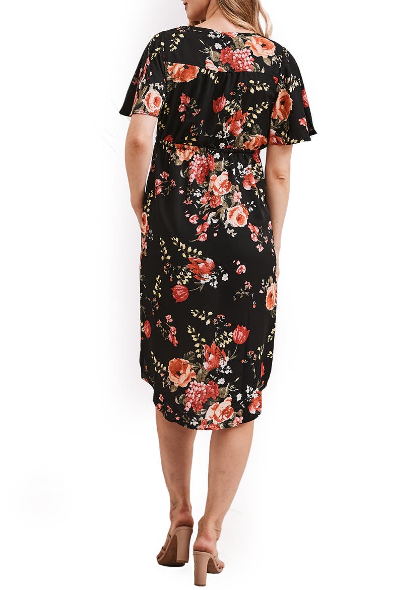 Floral Drawstring Maternity Dress, Alternate, color, BLACK