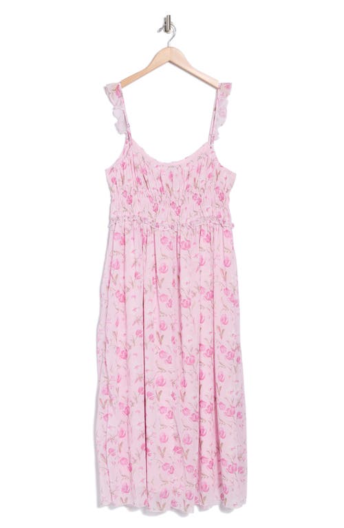Lush Ruffle Cinch Midi Dress In Pink Floral