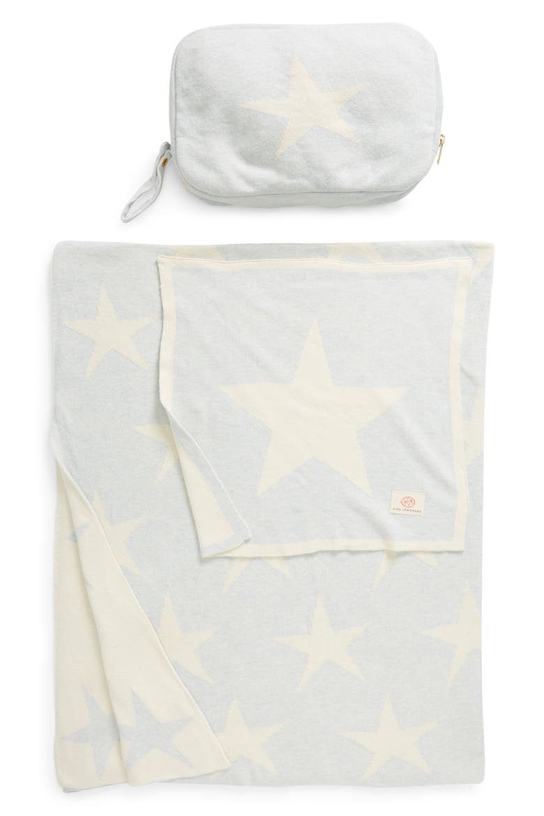 Stars Organic Cotton Baby Blanket & Travel Pouch Set, Main, color, SKY BLUE/ NATURAL