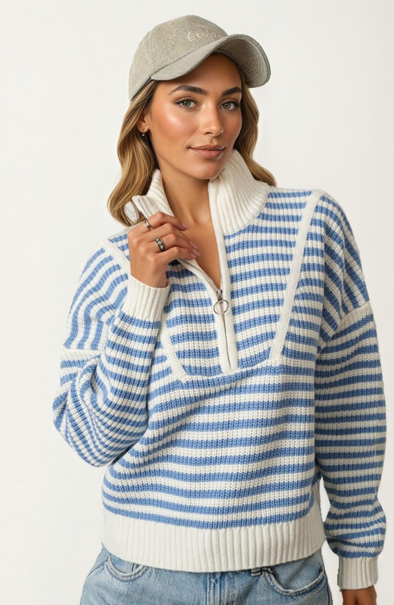 Knit and Lounge Striped Half Zip Knit Sweater, Alternate, color, 