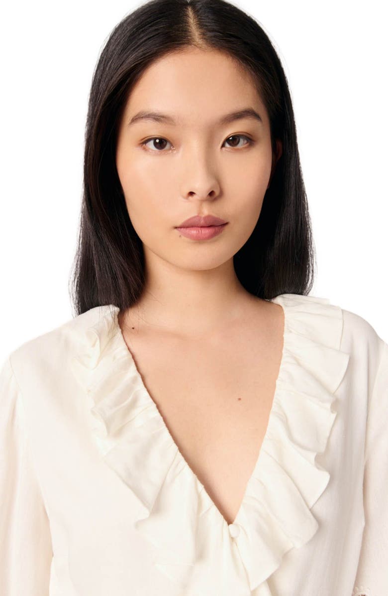 maje Ruffled embroidered sleeve dress, Alternate, color, 