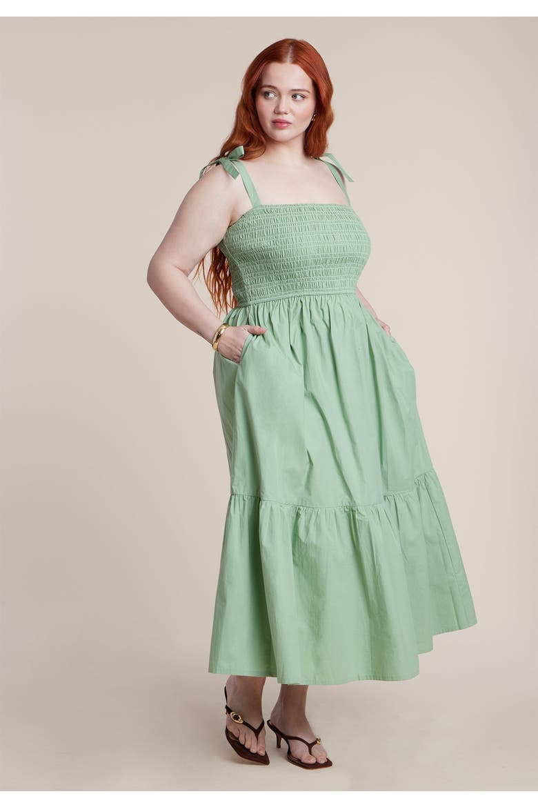 Smocked Bodice Maxi Dress, Alternate, color, BASIL