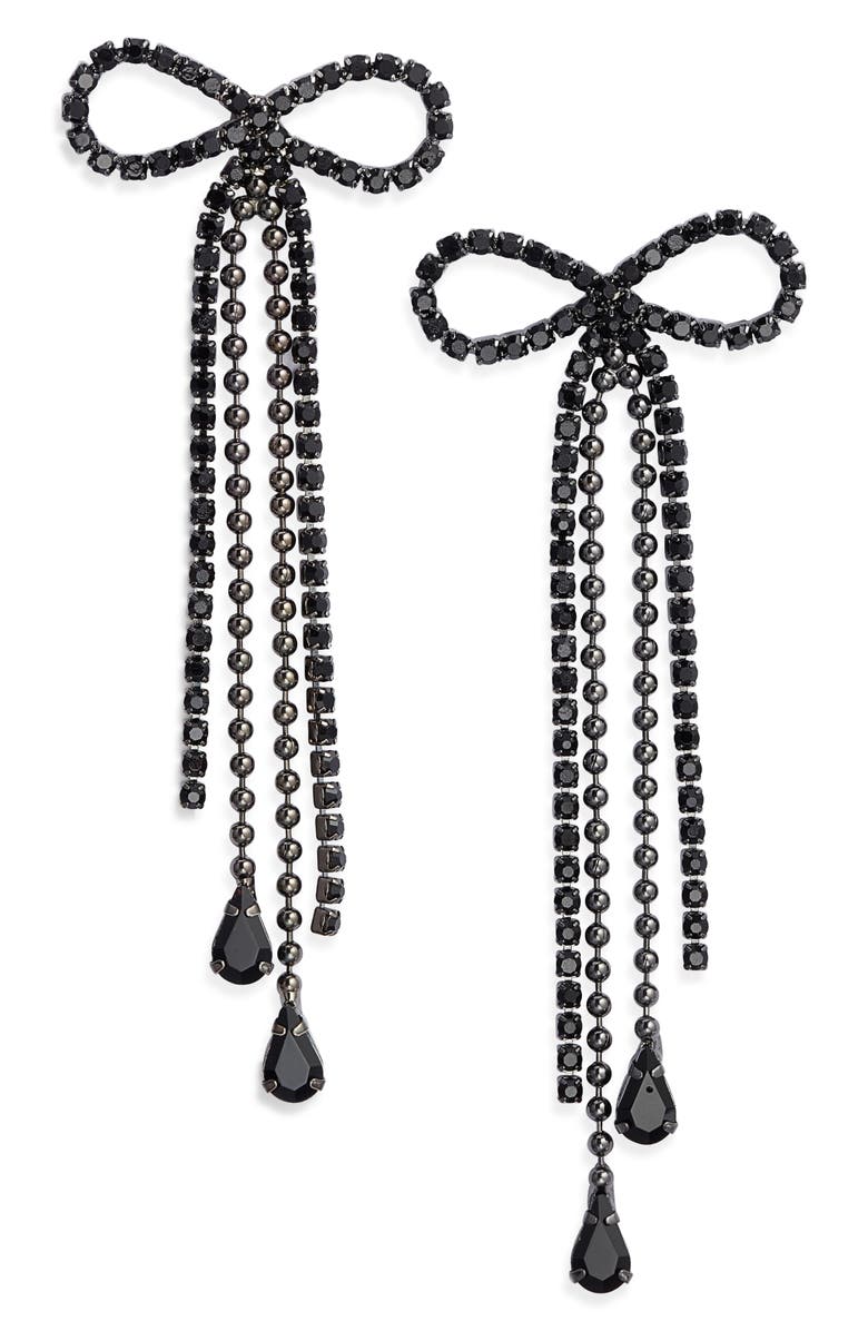 Open Edit Stone Crystal Bow Drop Earrings, Main, color, Jet- Hematite