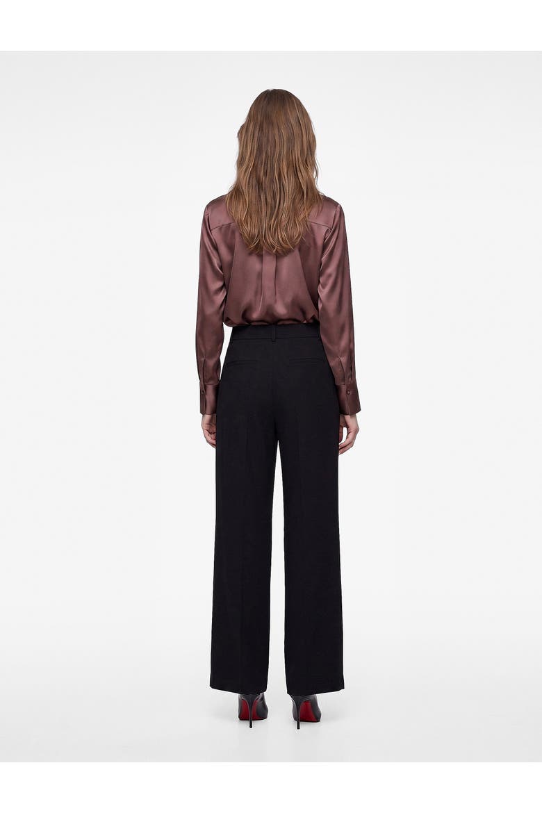 High Rise Tailored Wide Leg Trousers With Pleat, Alternate, color, BLACK
