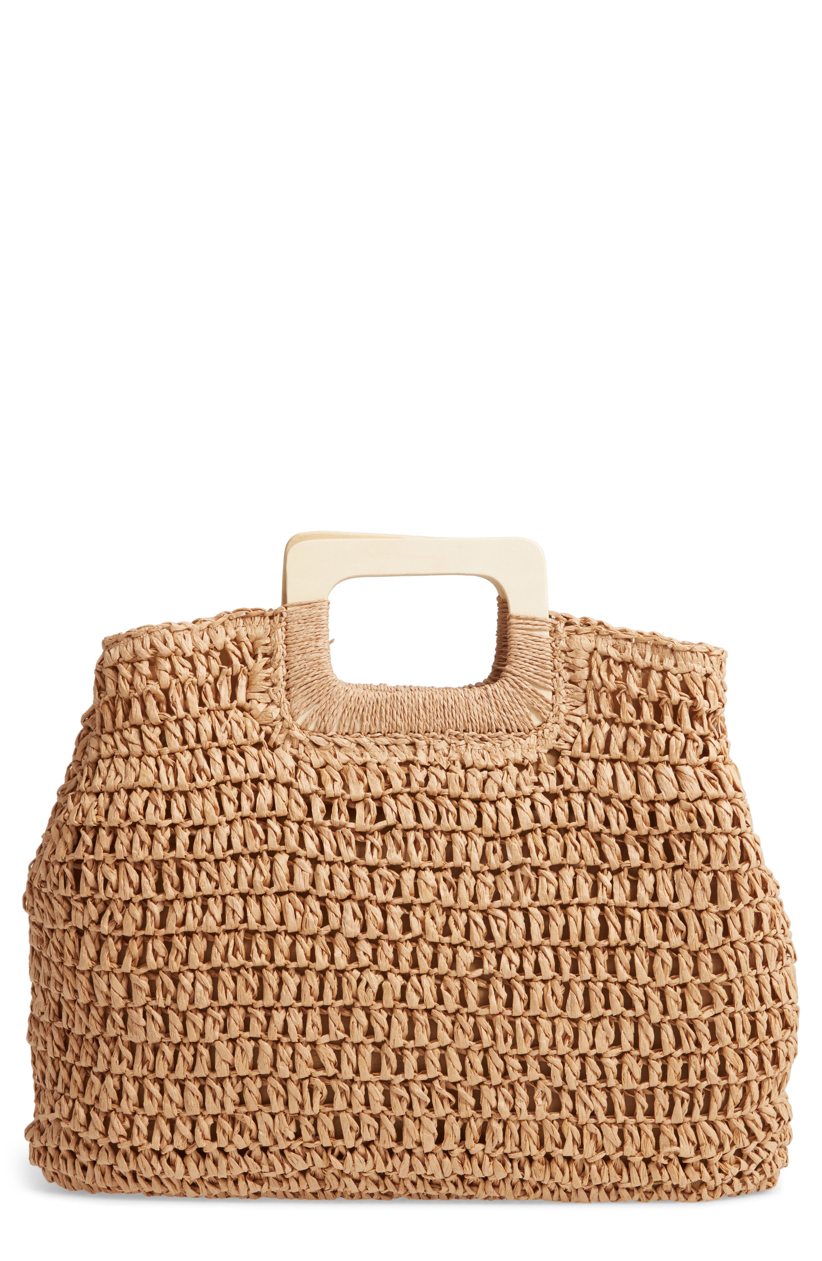 Woven Square Handle Satchel, Main, color, TAN