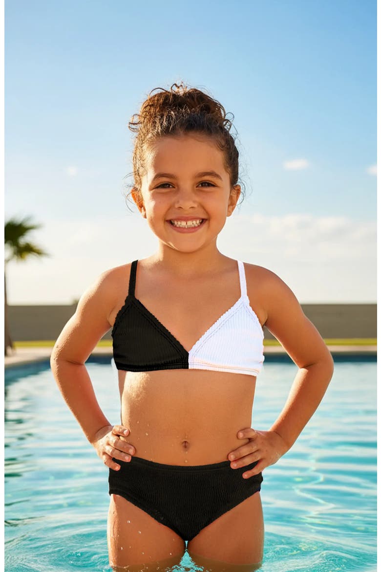 Crinkle Triangle Bikini Swimsuit, Main, color, Black and White
