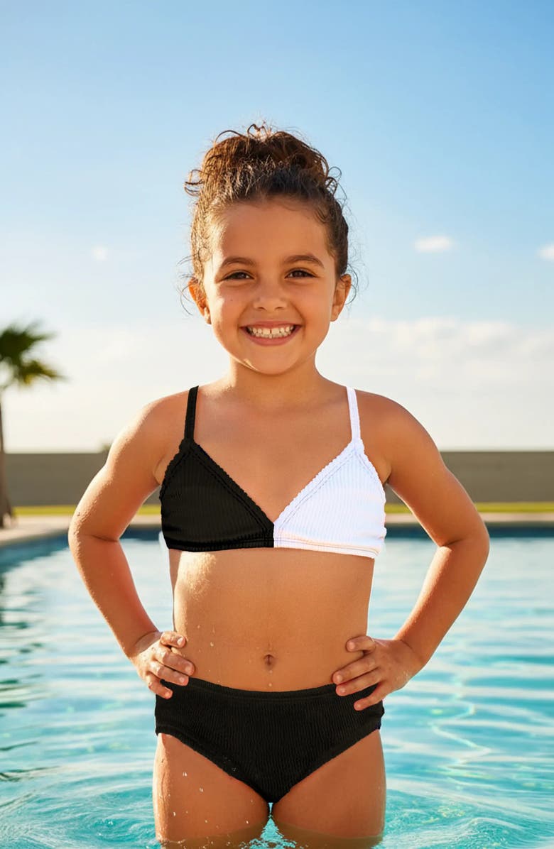 Limeapple Crinkle Triangle Bikini Swimsuit, Main, color, Black And White