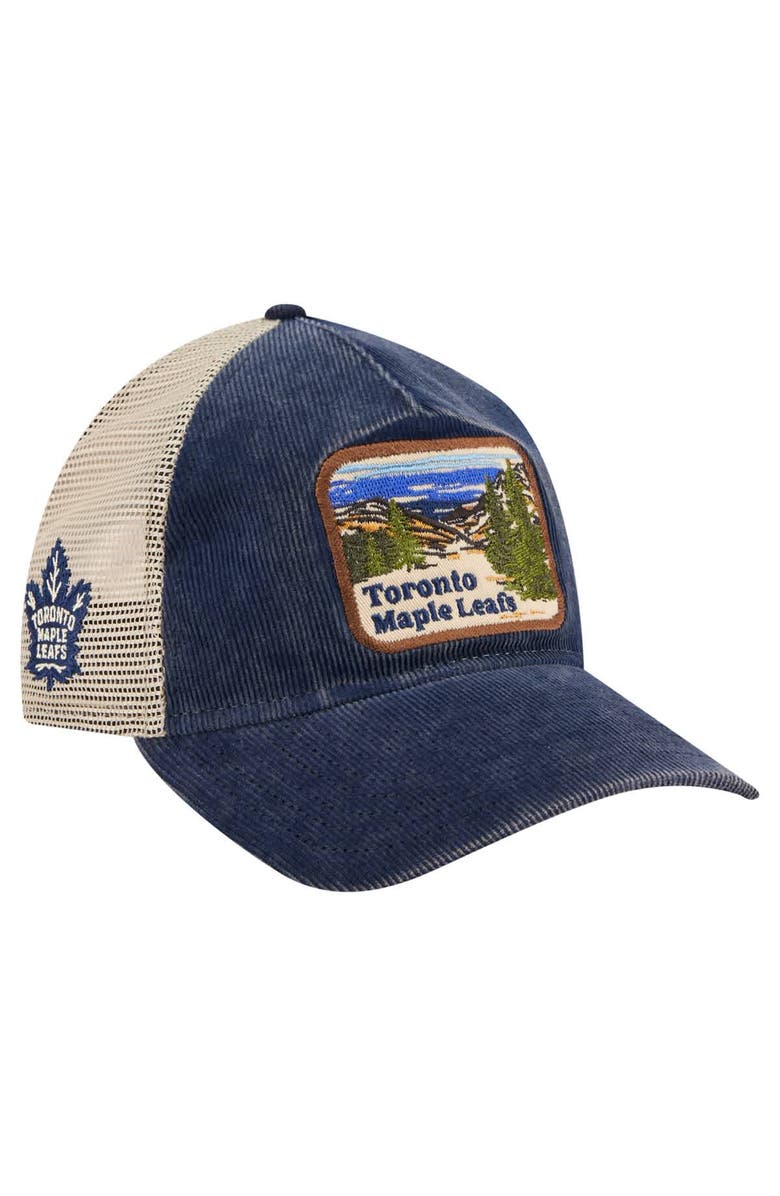New Era Men's New Era Blue/Cream Toronto Maple Leafs Vintage Landscape 9TWENTY A-Frame Adjustable Trucker Hat, Main, color,