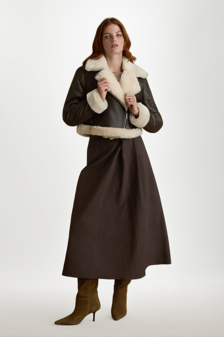 Sienna Leather Shearling Jacket, Alternate, color, Brown