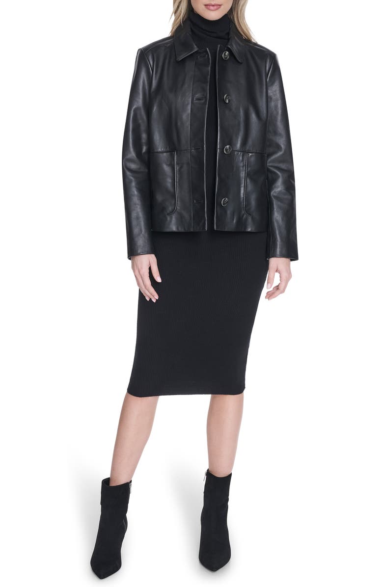 Cole Haan Leather Jacket, Alternate, color, Black