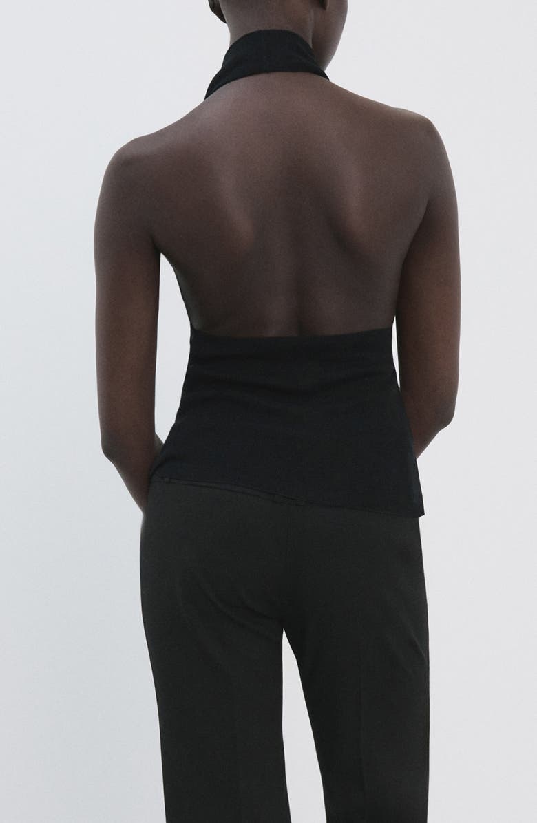 MANGO Knit Halter Neck Open Back Top, Alternate, color, Black