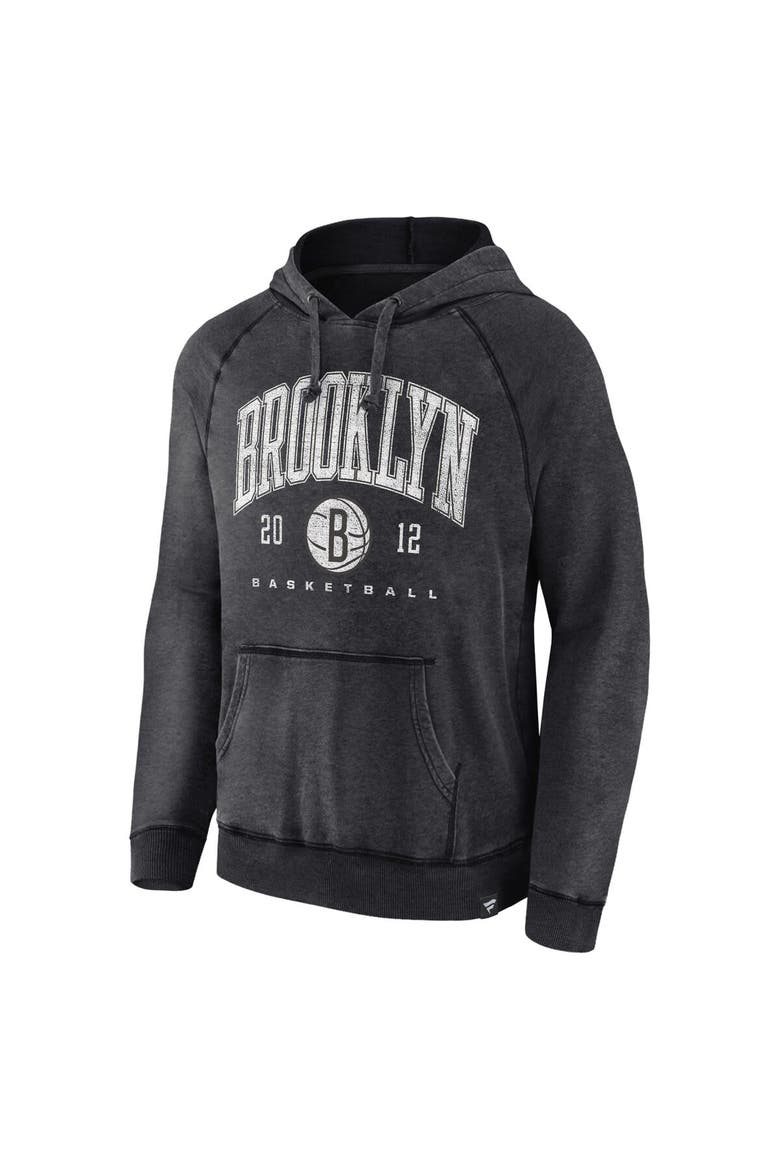 Men's Fanatics Branded Heather Charcoal Brooklyn Nets Foul Trouble Snow Wash Raglan Pullover Hoodie, Alternate, color, Heather Charcoal