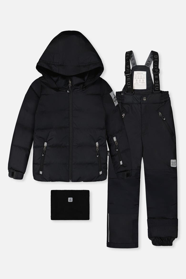 Reinforced Jacket & Pants Fleece Neckwarmer Two Piece Snowsuit, Main, color, Noir