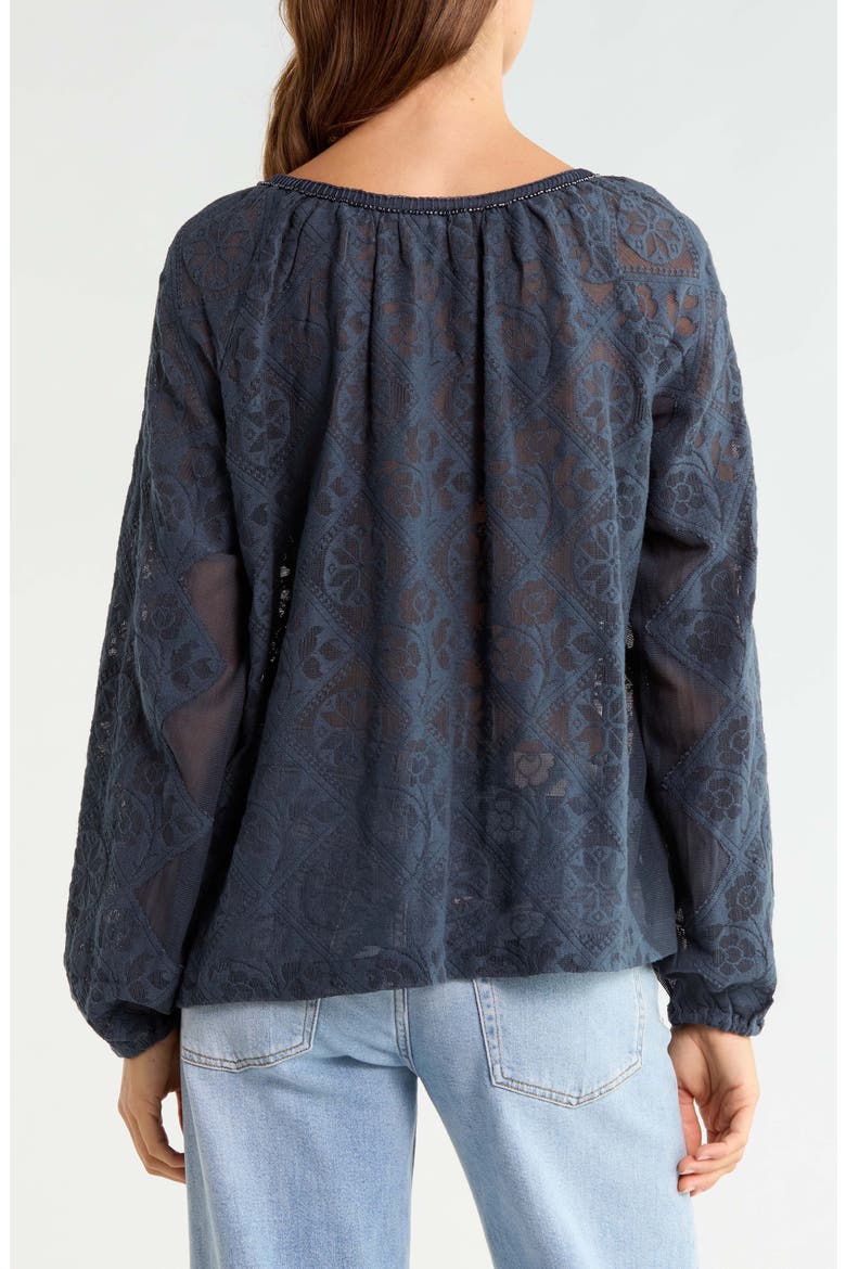 Lace Long Sleeve Cotton Peasant Top, Alternate, color, INDIA INK
