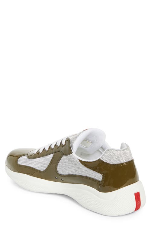 Prada Round Head Low-cut Sneakers In Loden/argento