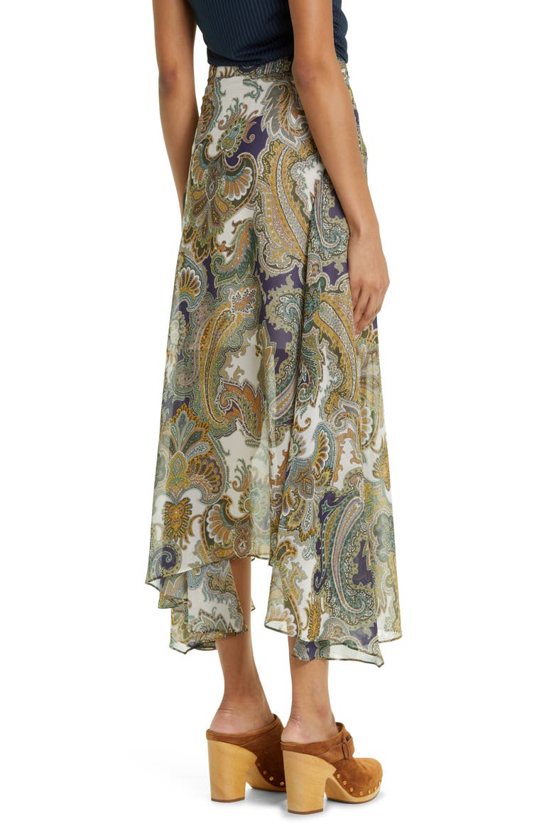 Karima Paisley Asymmetric Silk Midi Skirt, Alternate, color, ARMY MULTI