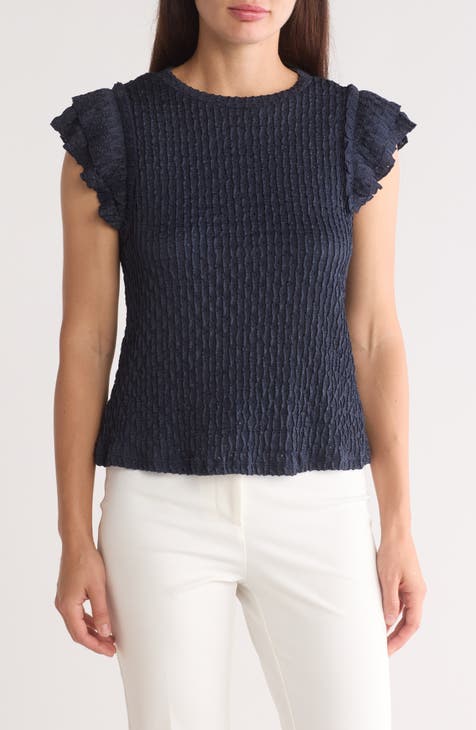 Ruffle Sleeve Pointelle Knit Top