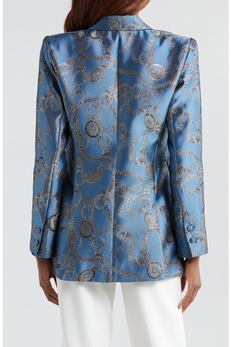Sheila Structured Satin Blazer, Alternate, color, BLUE HORIZON/ SILVER GOOD LUCK