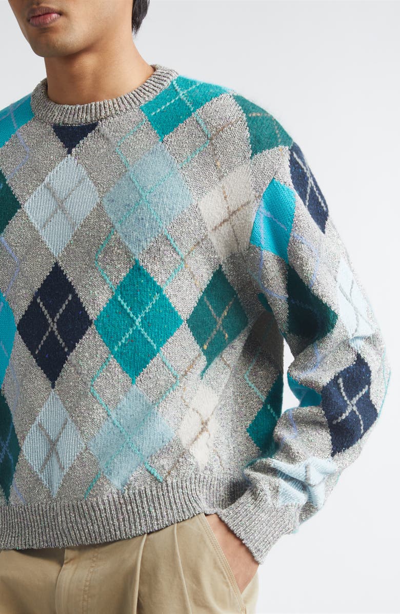 ERL Gender Inclusive Argyle Wool, Cotton & Mohair Blend Sweater, Alternate, color, Multi