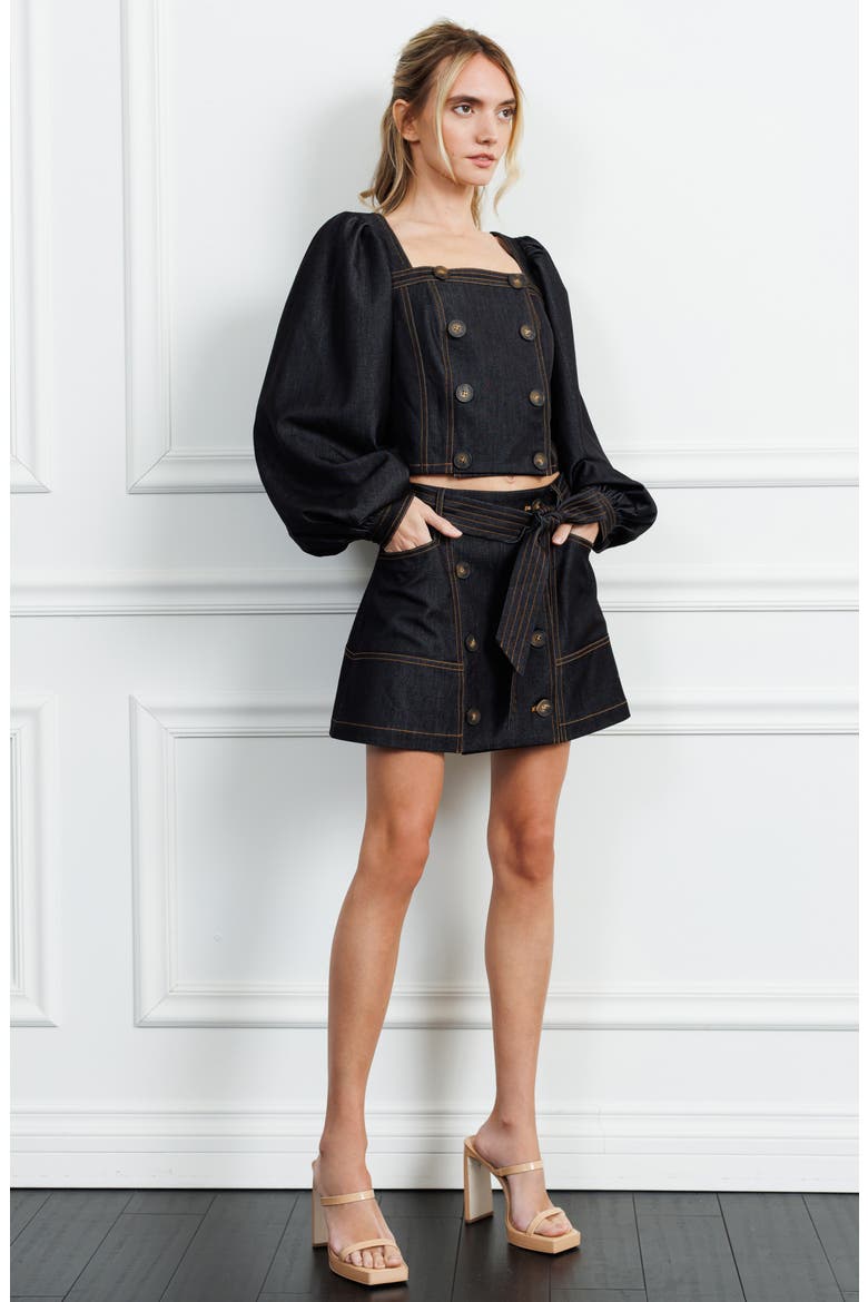 Elma Faux Denim Miniskirt, Alternate, color, BLACK