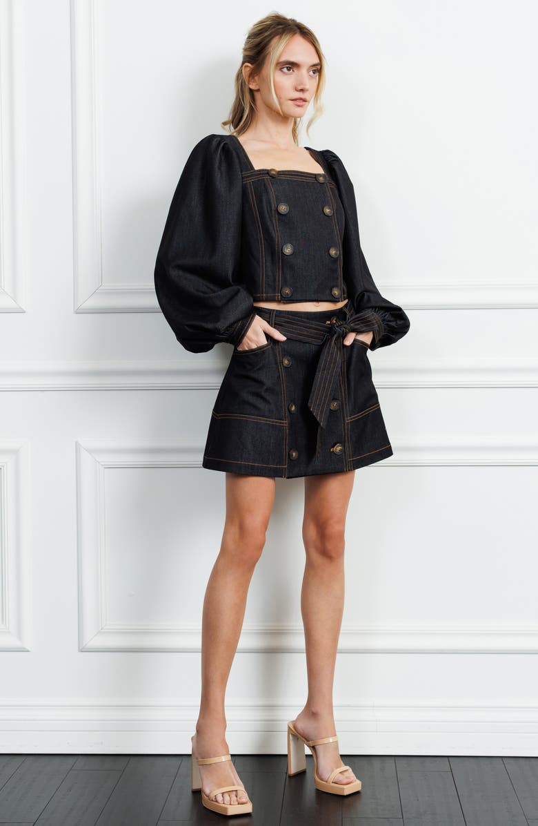 CIEBON Elma Faux Denim Miniskirt, Alternate, color, Black