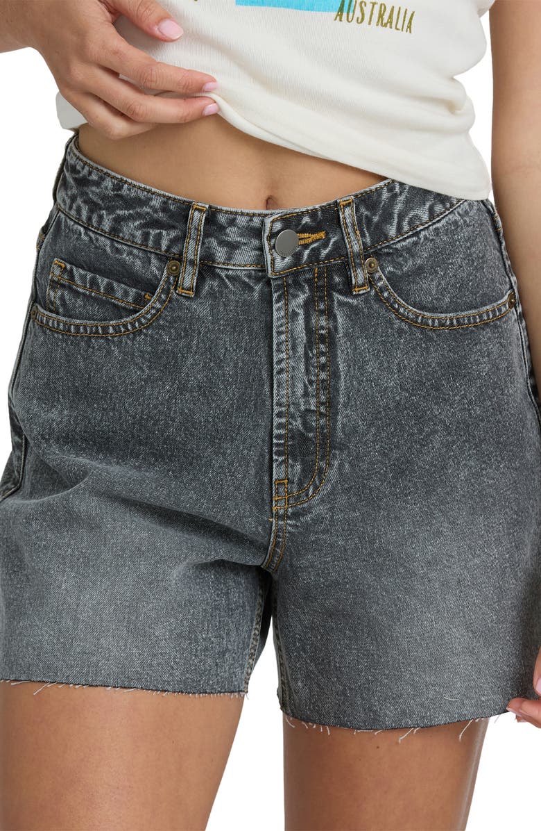 Billabong Riley Raw Hem High Waist Denim Shorts, Alternate, color, Black Water